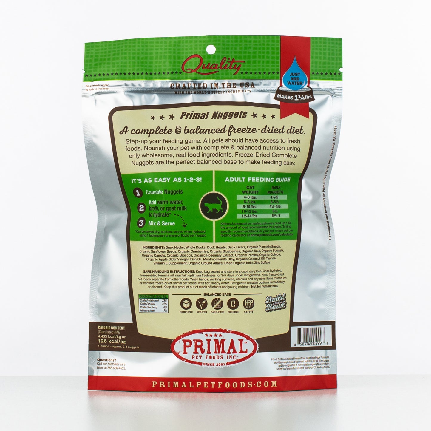 Primal Raw Freeze-Dried Nuggets Cat Food | Duck Formula | 5.5 oz Bag