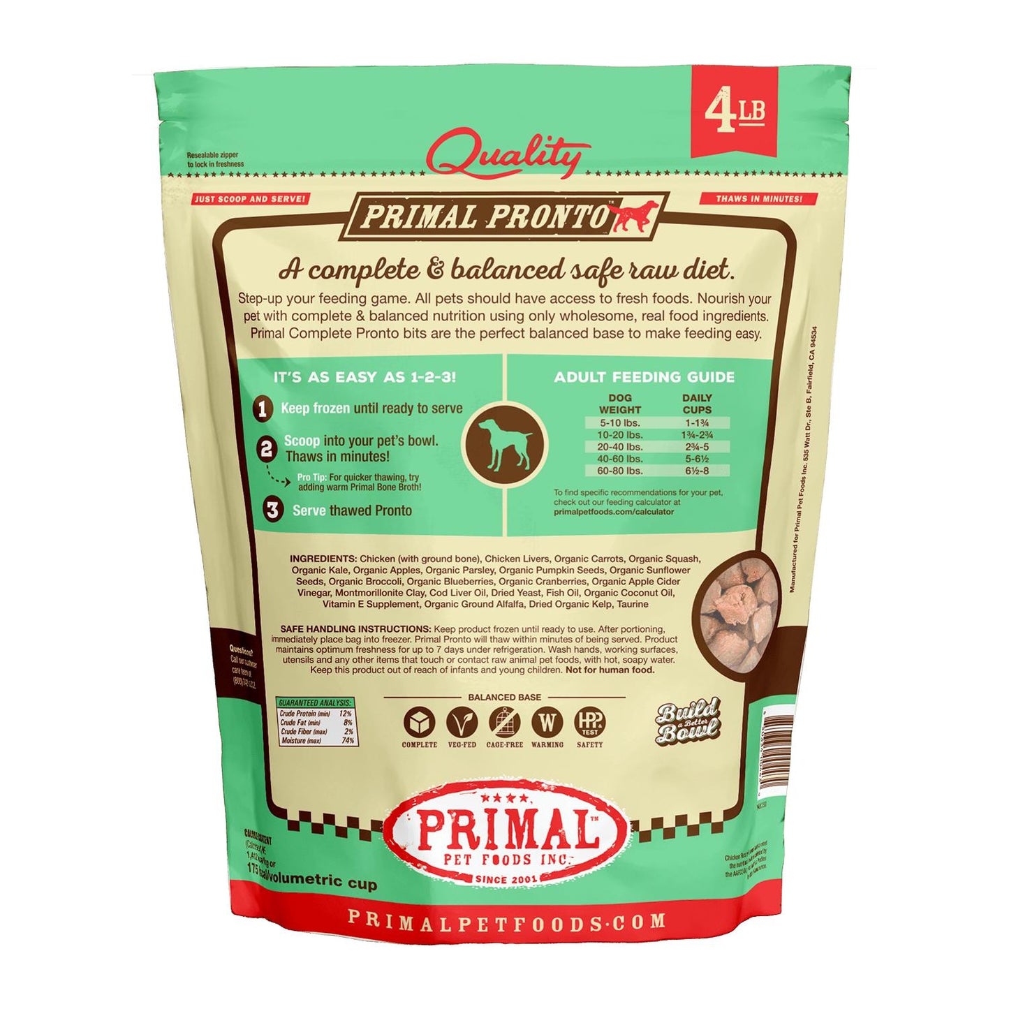 Primal Premium Raw Frozen Dog Food | Primal Pronto Chicken Formula | 4 lb Bag