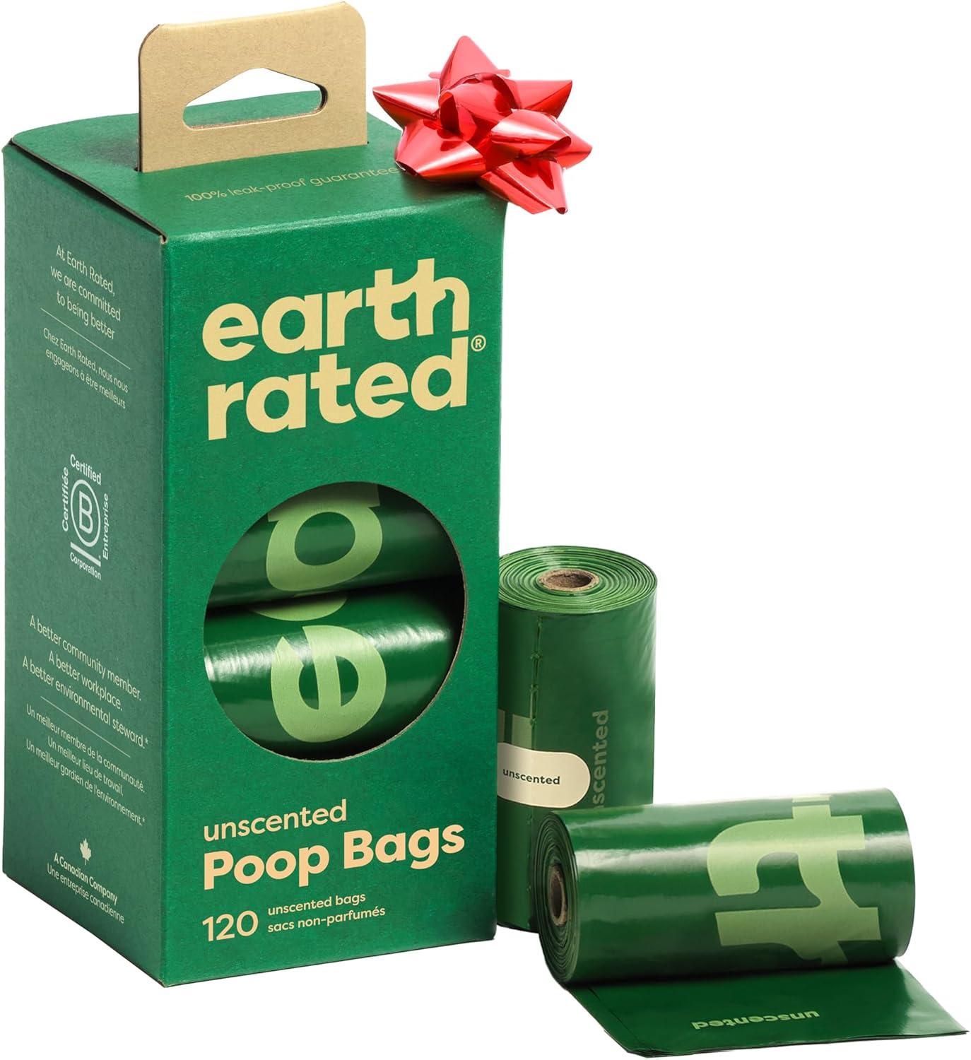 Earth Rated Unscented Poop Bags Box with a couple of bag rolls