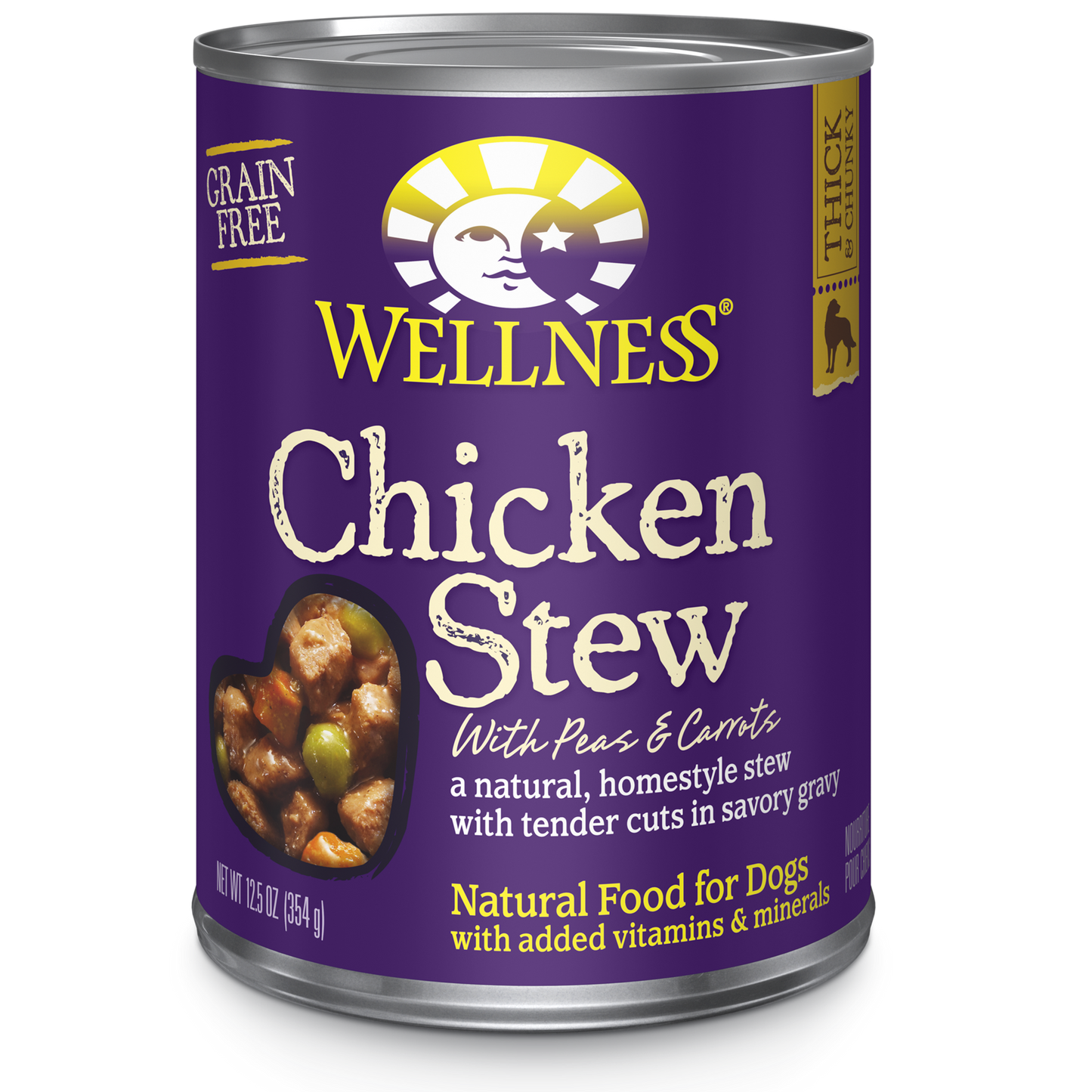 Wellness Premium Canned Dog Food | Grain-Free Homestyle Stew in Gravy | Chicken Stew with Peas & Carrots Recipe | 12.5 oz. Can