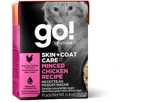 Go! Solutions Premium Wet Cat Food | Skin + Coat Care Formula | Minced Chicken Recipe | 182g Carton