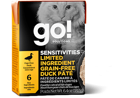 Go! Solutions Premium Wet Cat Food | Sensitivities Limited Ingredient Grain-Free Formula | Duck Pate Recipe | 182g Carton