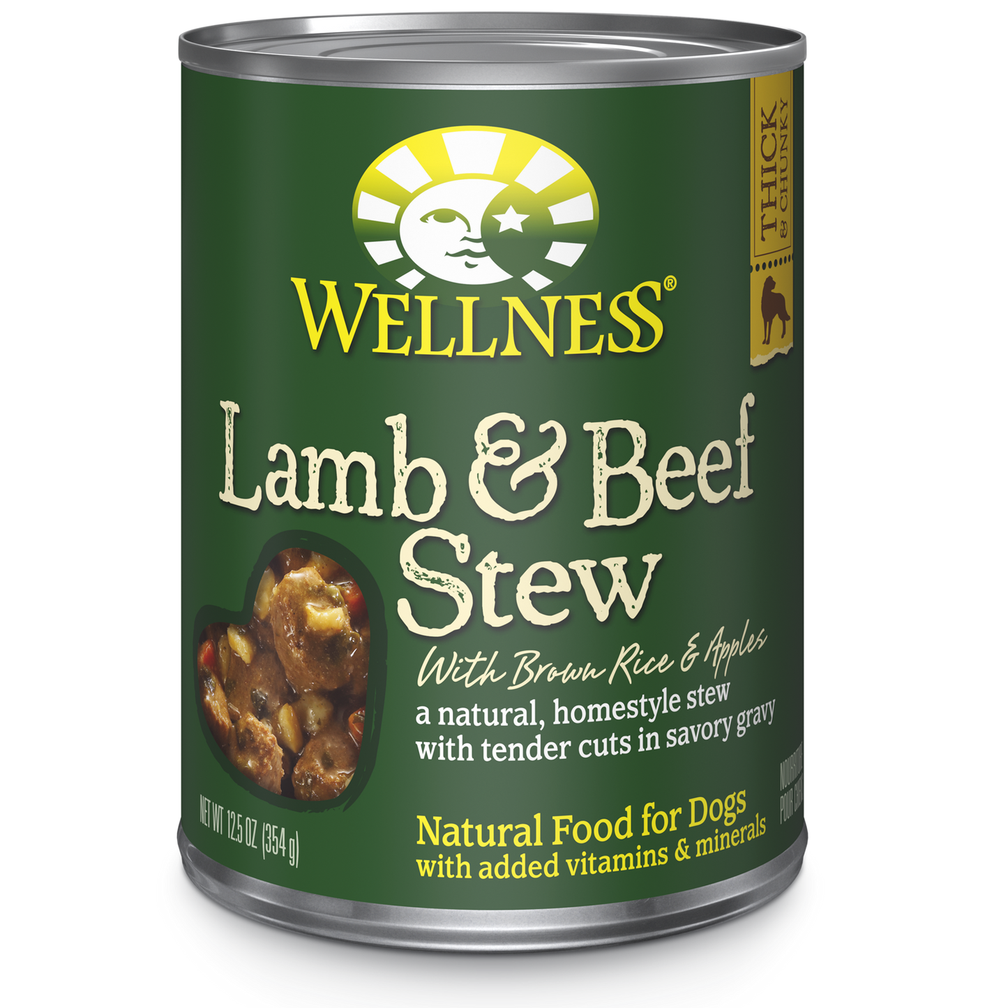 Wellness Premium Canned Dog Food | Homestyle Stew in Gravy | Lamb & Beef Stew with Brown Rice & Apples Recipe | 12.5 oz. Can