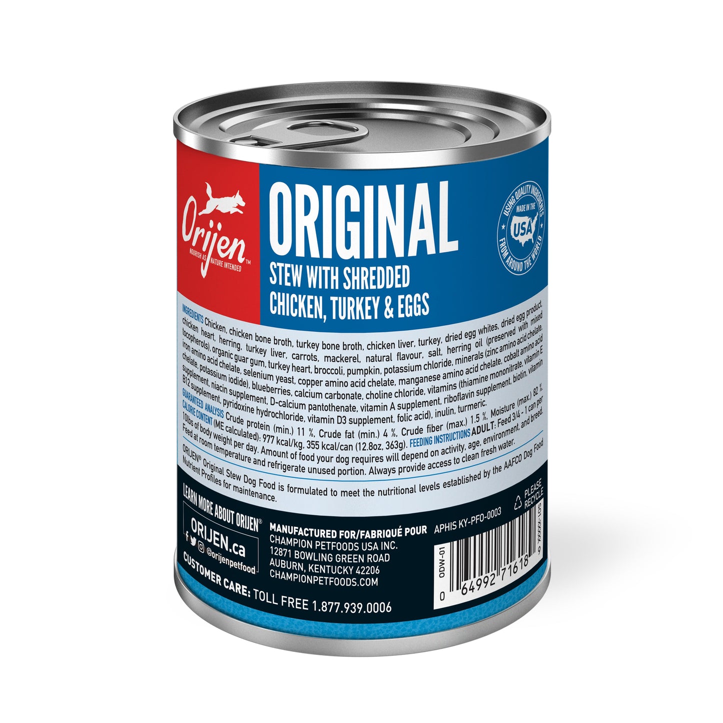 Orijen Premium Canned Dog Food | Original Stew with Shredded Chicken, Turkey and Eggs | 12.8 oz. Can