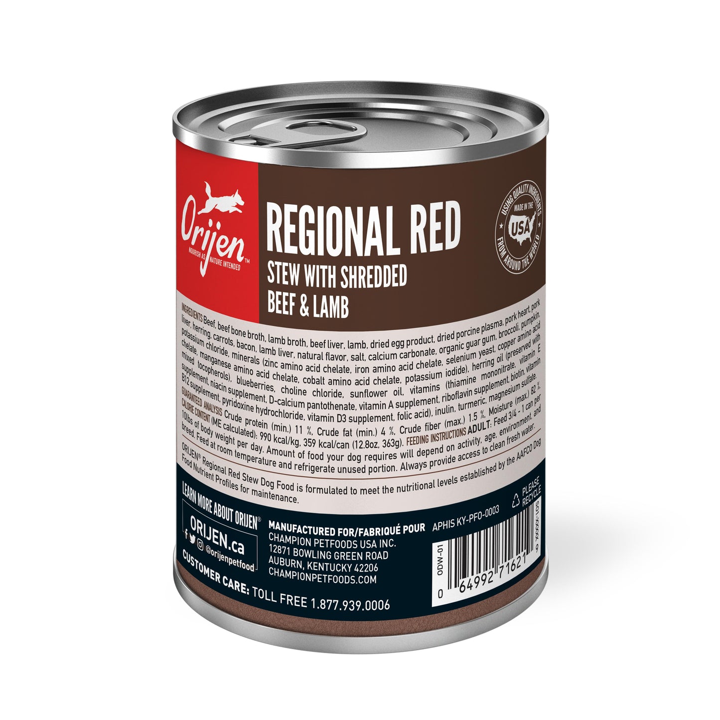Orijen Premium Canned Dog Food | Regional Red Stew with Shredded Beef & Lamb Recipe | 12.8 oz. Can