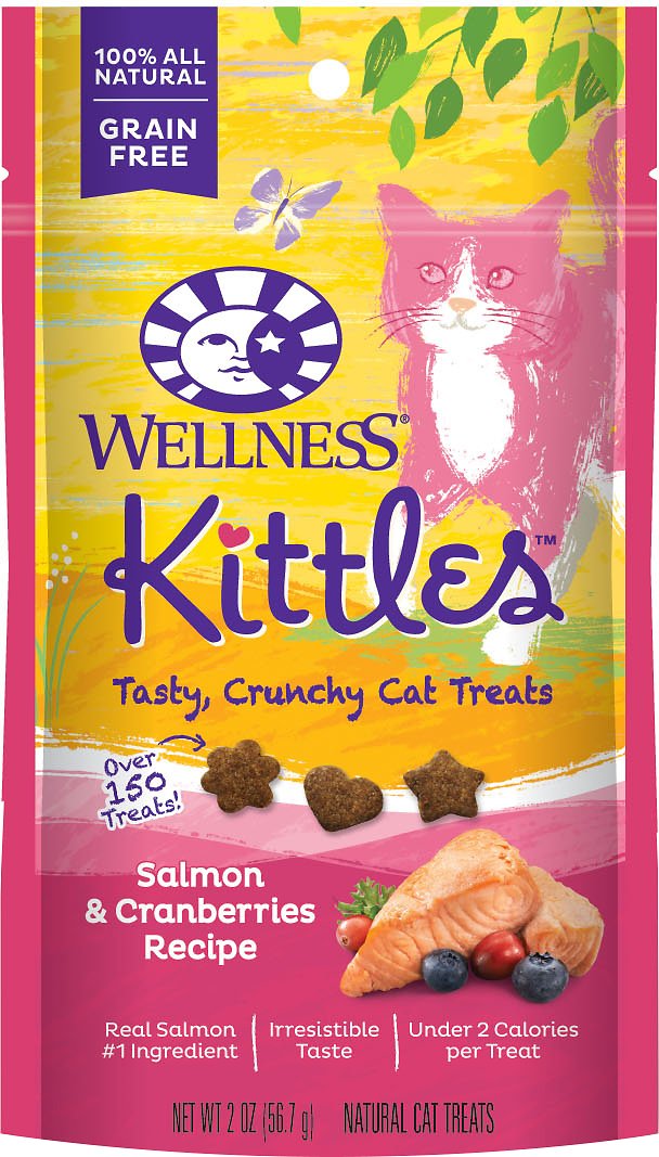Wellness Premium Cat Treats | Kittles Grain-Free Crunchy Treat | Salmon & Cranberry Recipe | 170g Pouch