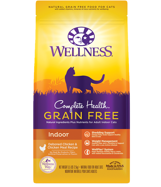 WELLNESS PREMIUM INDOOR CAT FOOD | COMPLETE HEALTH GRAIN-FREE FORMULA | DEBONED CHICKEN & CHICKEN MEAL RECIPE | 11.5 lb BAG