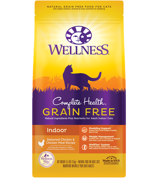 WELLNESS PREMIUM INDOOR CAT FOOD | COMPLETE HEALTH GRAIN-FREE FORMULA | DEBONED CHICKEN & CHICKEN MEAL RECIPE