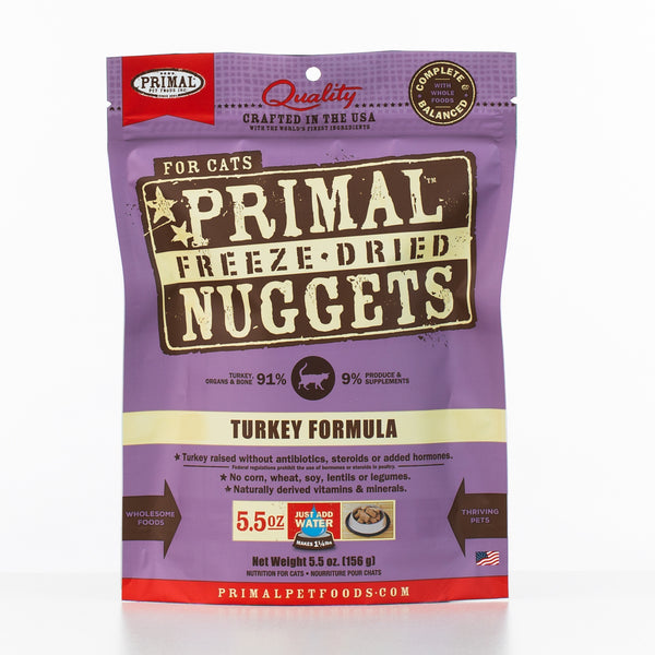 Primal Raw Freeze-Dried Nuggets Cat Food | Turkey Formula | 5.5 oz Bag