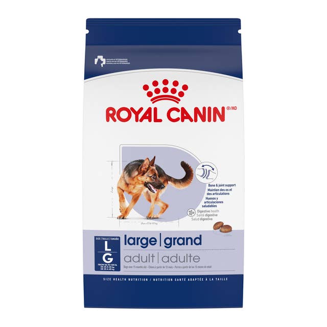 Royal Canin large dog food package on a white background