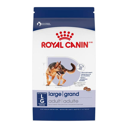 Royal Canin large dog food package on a white background