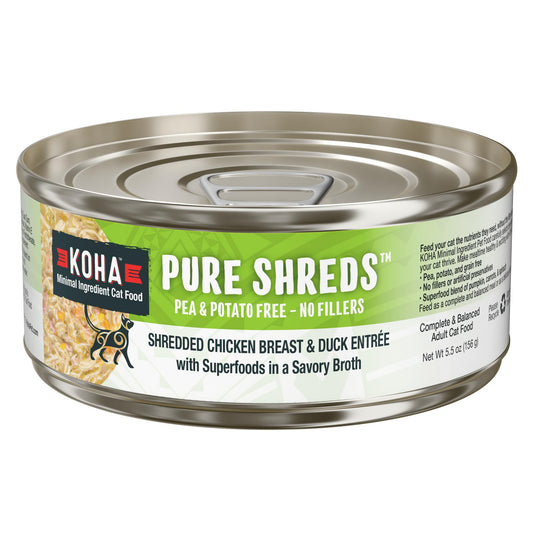 KOHA Pure Shreds Shredded Chicken Breast & Duck Entrée Grain-Free Wet Cat Food | 5.5 oz Can