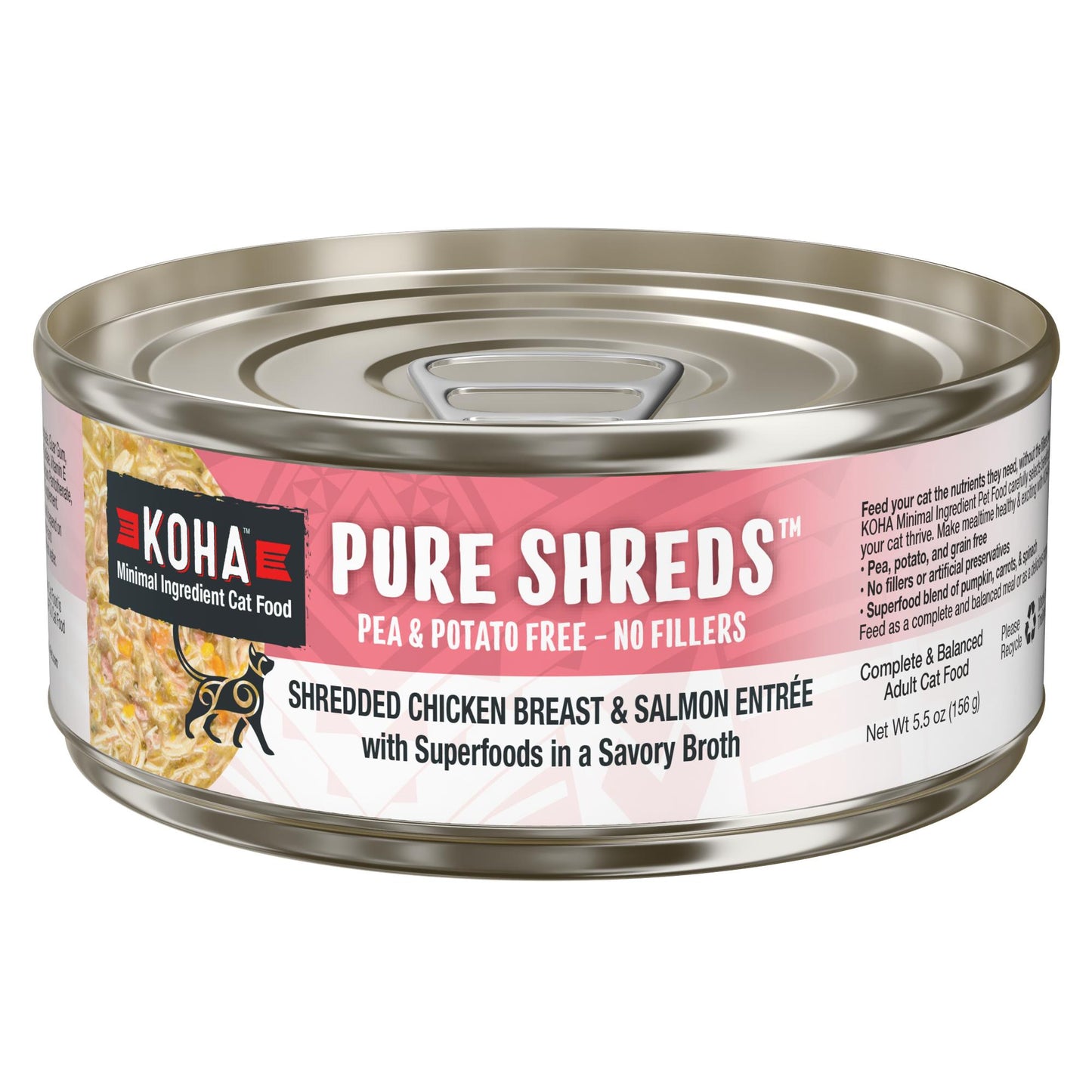 KOHA Pure Shreds Shredded Chicken Breast & Salmon Entrée Grain-Free Wet Cat Food | 5.5 oz Can