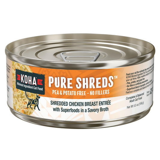 KOHA Pure Shreds Shredded Chicken Breast Entrée Grain-Free Wet Cat Food | 5.5 oz Can