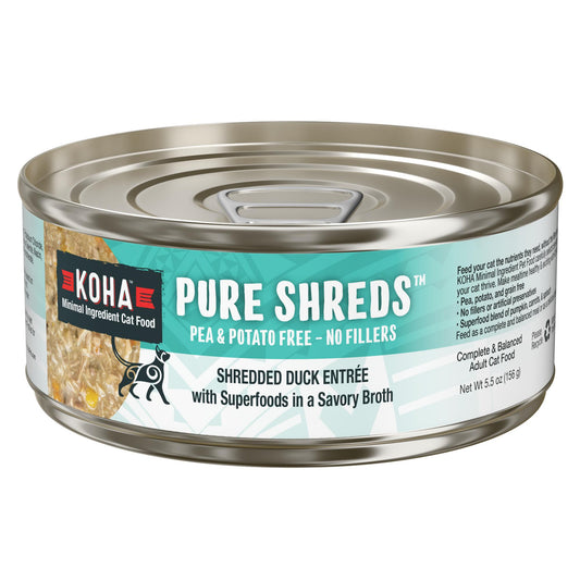 KOHA Pure Shreds Shredded Duck Entrée Grain-Free Wet Cat Food | 5.5 oz Can