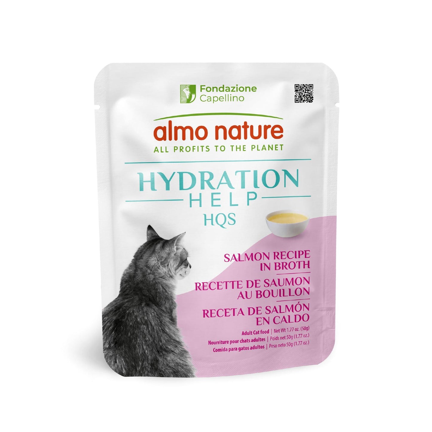 Almo Nature HQS Hydration Help Salmon in Broth Wet Cat Food Supplement Topper | 1.77 oz Pouch