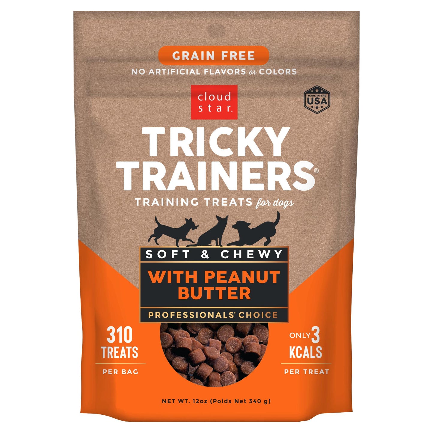 Cloud Star Tricky Trainers Chewy Grain-Free Dog Treats | Peanut Butter Flavour | 340 g Pack