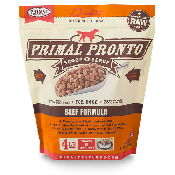 Primal Premium Raw Frozen Dog Food | Primal Pronto Beef Formula | 4 lb Bag