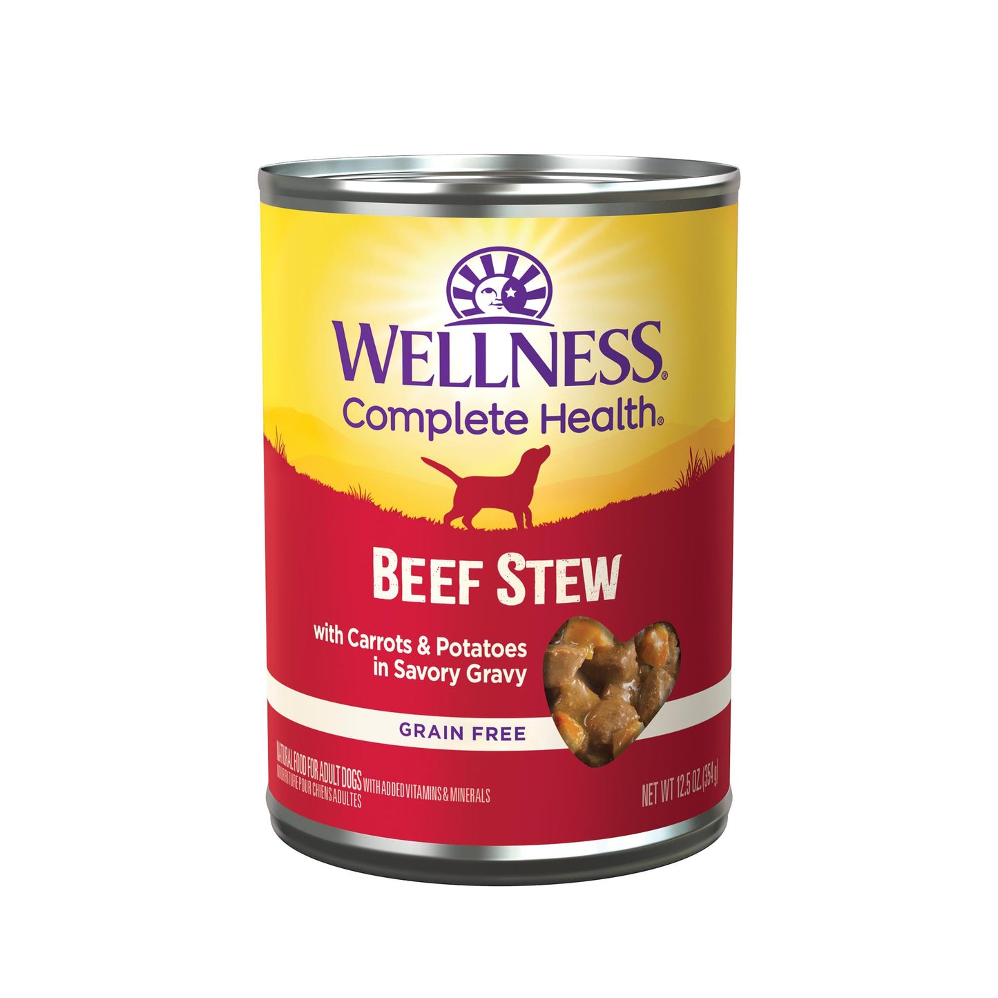 Can of Wellness Complete Health Beef Stew on a white background