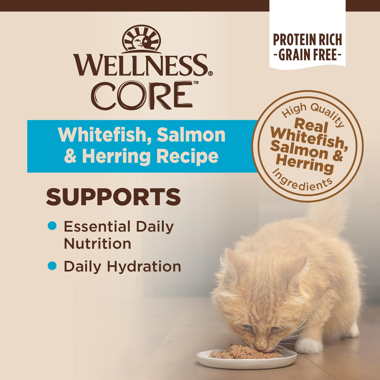 Wellness Premium Canned Cat Food | CORE Grain-Free Formula | Whitefish, Salmon & Herring Pate Recipe | 5.5 oz. Cans