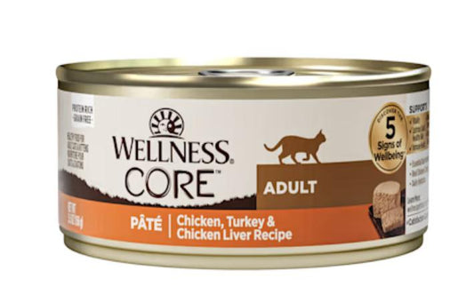 Can of Wellness Core cat food on a white background