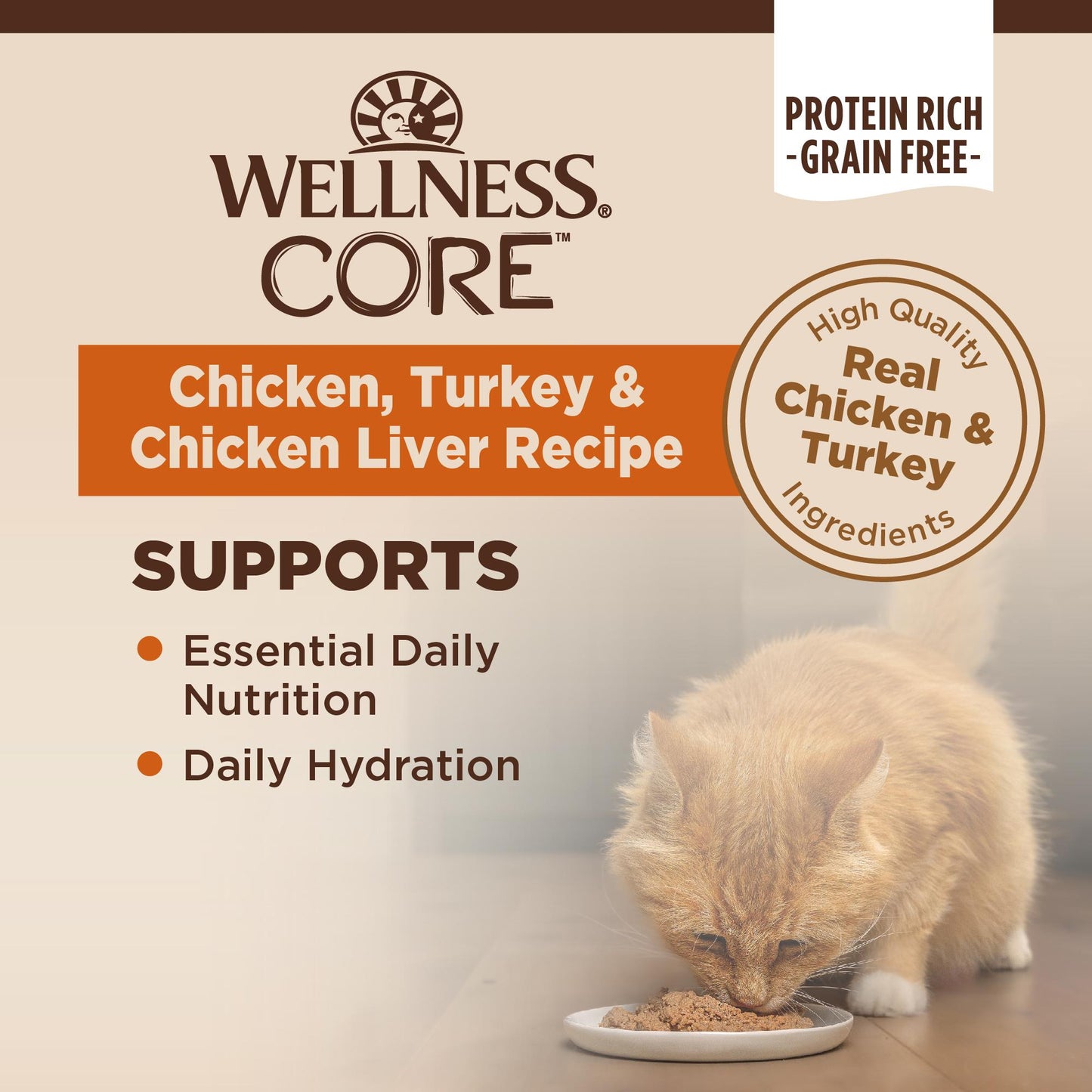Wellness Premium Canned Cat Food | CORE Grain-Free Formula | Chicken, Turkey & Chicken Liver Pate Recipe | 5.5 oz. Can