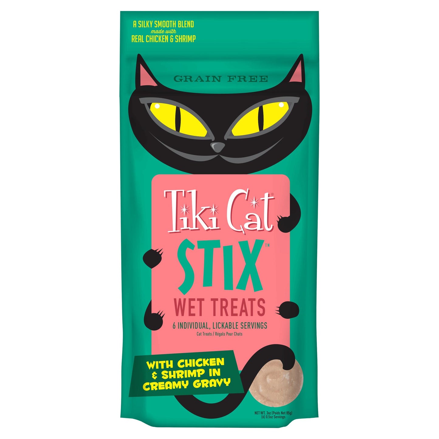 Tiki Cat Stix Premium Wet Cat Treat | Chicken and Shrimp Mousse in Creamy Gravy | 6 Pack