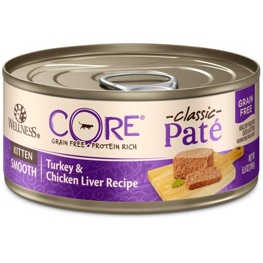 Wellness Premium Canned Kitten Food | CORE Grain-Free Formula | Turkey & Chicken Liver Recipe | 5.5 oz. Cans