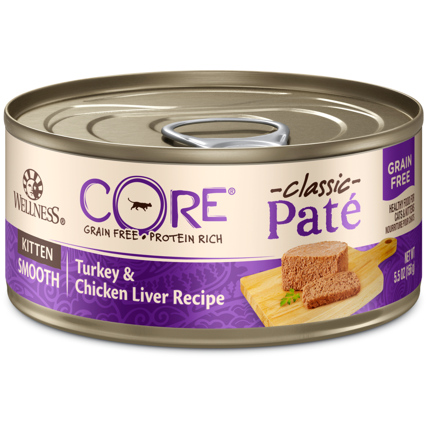 Wellness Premium Canned Kitten Food | CORE Grain-Free Formula | Turkey & Chicken Liver Recipe | 5.5 oz. Cans