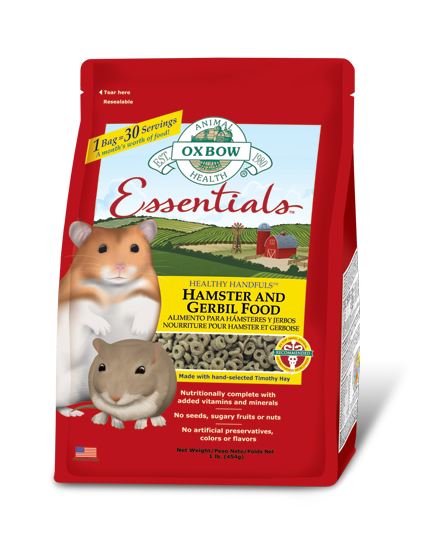 Oxbow Essentials Premium Hamster and Gerbil Food packaging