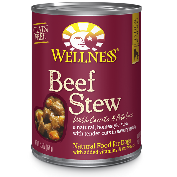 Wellness Premium Canned Dog Food | Grain-Free Homestyle Stew in Gravy | Beef Stew with Carrots & Potatoes Recipe | 12.5 oz. Can