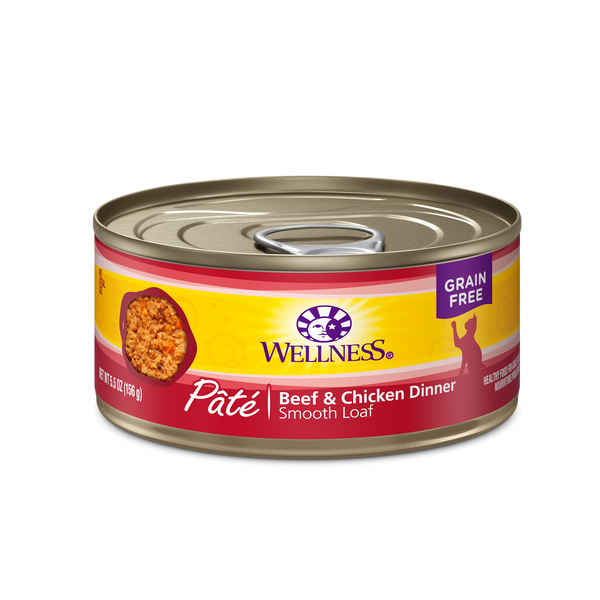 Wellness Premium Canned Cat Food | Complete Health Grain-Free Formula | Beef & Chicken Pate Recipe