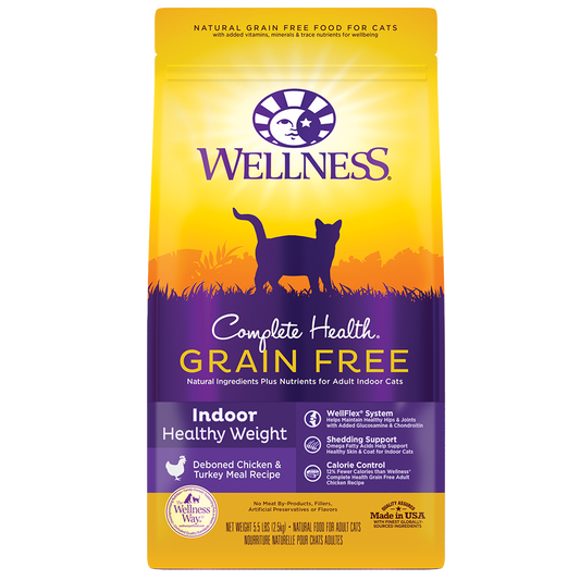 WELLNESS PREMIUM INDOOR CAT FOOD | COMPLETE HEALTH  GRAIN-FREE HEALTHY WEIGHT FORMULA | DEBONED CHICKEN & TURKEY MEAL RECIPE | 11.5 lb BAG