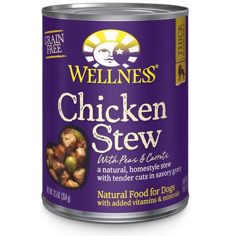 Wellness Premium Canned Dog Food | Grain-Free Homestyle Stew in Gravy | Chicken Stew with Peas & Carrots Recipe | 12.5 oz. Can