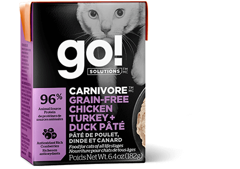 Go! Solutions Premium Wet Cat Food | Carnivore Grain-Free Formula | Chicken, Turkey & Duck Pate Recipe | 182g Carton