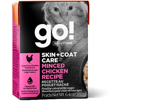 Go! Solutions Premium Wet Cat Food | Skin + Coat Care Formula |  Minced Chicken Recipe | 182g Carton
