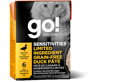 Go! Solutions Premium Wet Cat Food | Sensitivities Limited Ingredient Grain-Free Formula |  Duck Pate Recipe | 182g Carton