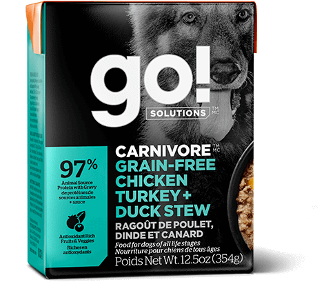 Go! Solutions Premium Dog Food | Carnivore Grain-Free Formula |  Chicken, Turkey & Duck Stew Recipe | 354g Carton