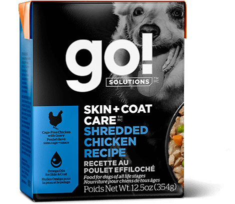 Go! Solutions Premium Dog Food | Skin + Coat Care Formula | Shredded Chicken Recipe | 354 g Carton