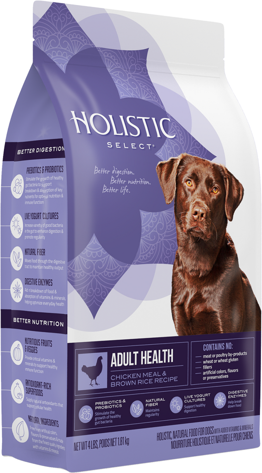Holistic Select Premium Dog Food | Adult Health Formula | Chicken Meal & Brown Rice Recipe | 30 lb Bag