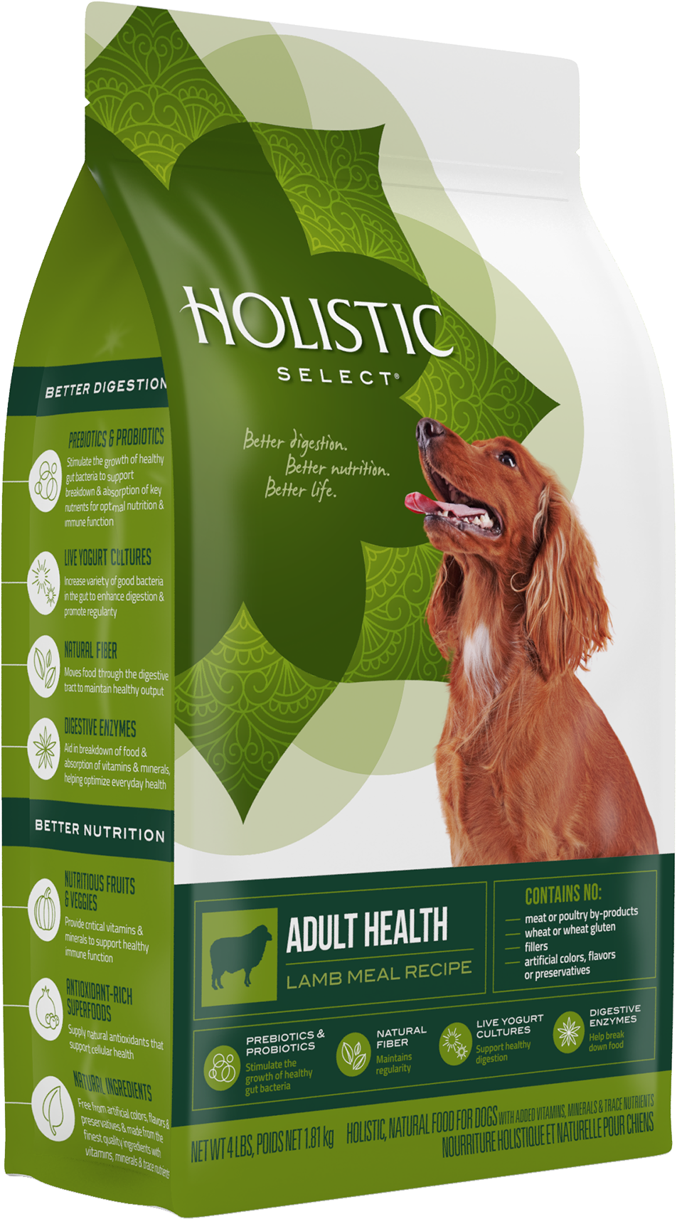 Holistic Select Premium Dog Food | Adult Health Formula | Lamb Meal Recipe | 30 lb Bag