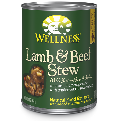 Wellness Premium Canned Dog Food | Homestyle Stew in Gravy | Lamb & Beef Stew with Brown Rice & Apples Recipe | 12.5 oz. Can