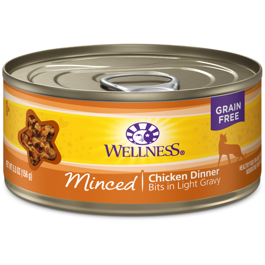 Wellness Premium Canned Cat Food | Complete Health Grain-Free Formula | Minced Chicken Dinner in Gravy Recipe