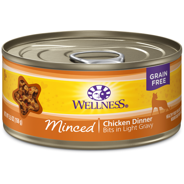 Wellness Premium Canned Cat Food | Complete Health Grain-Free Formula | Minced Chicken Dinner in Gravy Recipe