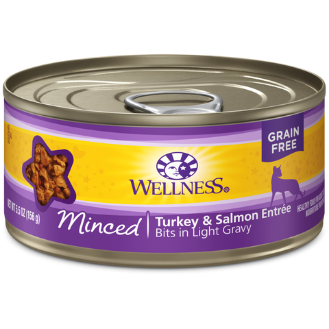 Wellness Premium Canned Cat Food | Complete Health Grain-Free Formula | Minced Turkey & Salmon Dinner in Gravy Recipe