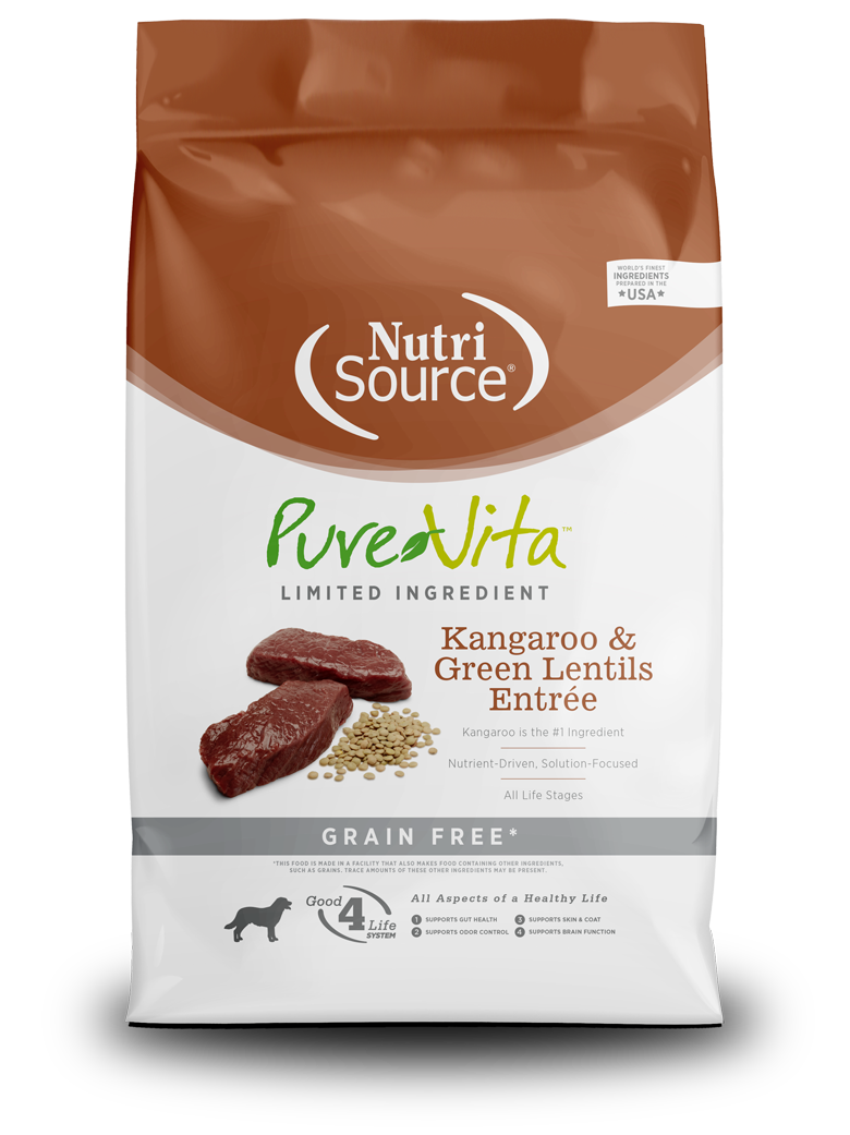 Nutri Source Pure Vita Premium Dog Food | Limited Ingredient Kangaroo & Green Lentils Entree | 25 lb Bag