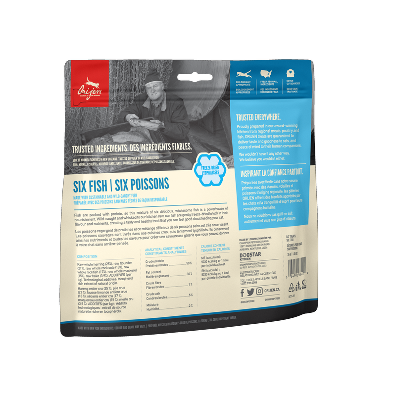 Orijen Premium Freeze-Dried Cat Treats | Six Fish | 35 g Pouch 🇨🇦