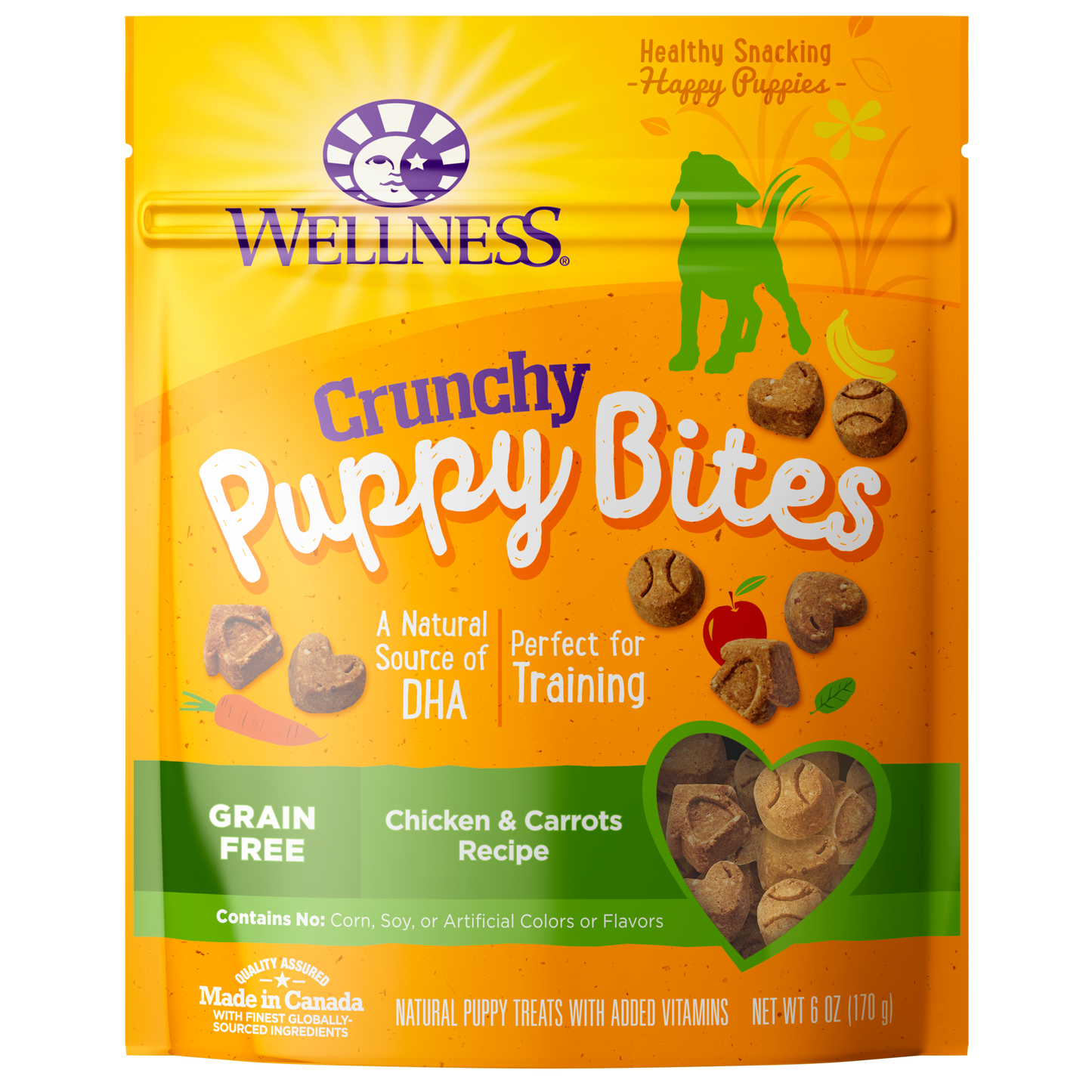 Wellness Premium Puppy Treats | Grain-Free Crunchy Puppy Bites | Chicken & Carrots Recipe | 85 g Pouch