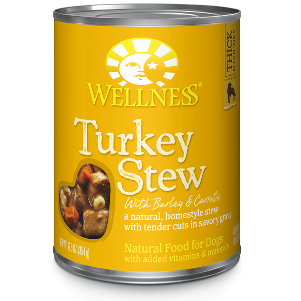 Wellness Premium Canned Dog Food | Grain-Free Homestyle Stew in Gravy | Turkey Stew with Barley & Carrots Recipe | 12.5 oz. Can