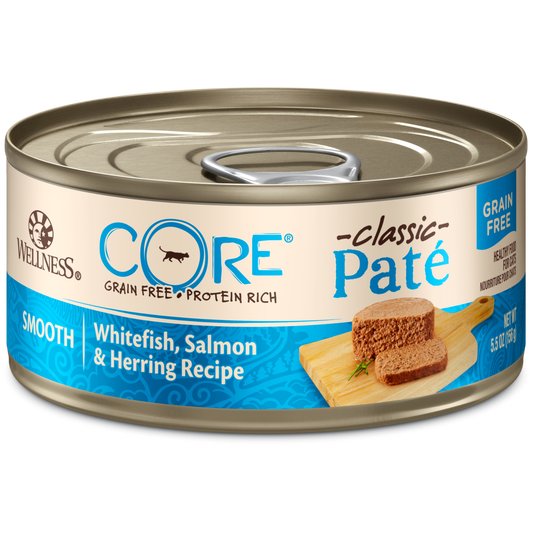 Wellness Premium Canned Cat Food | CORE Grain-Free Formula | Whitefish, Salmon & Herring Pate Recipe | 5.5 oz. Cans
